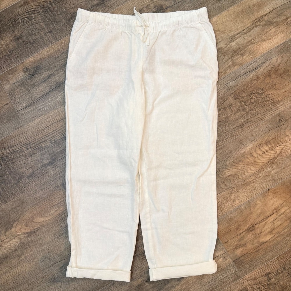 NEW J. Jill Love Linen White Cropped Pants Drawstring Womens M Petite 100% Linen